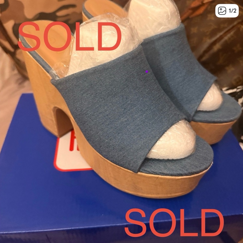 Rouge! Blue Denim and Tan Platform Shoes